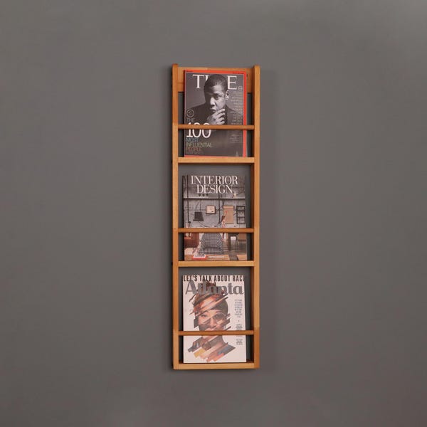 Modern Wood Magazine Rack for Wall, Minimalist Wooden Wall Mounted Magazine Holder, Office Display Shelf, Living Room Decor