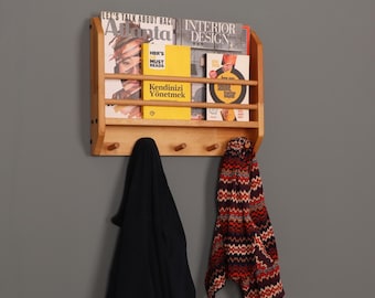 wall hanging magazine rack and coat hanger ,Entryway Organizer Wall, wall mountable magazine holder,