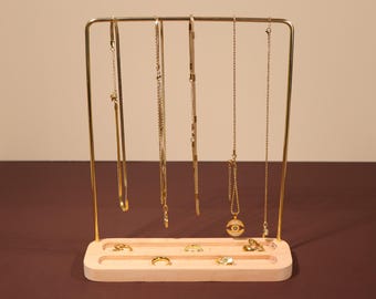 Brass Jewelry Stand with Ring Tray, Necklace and Earring Display