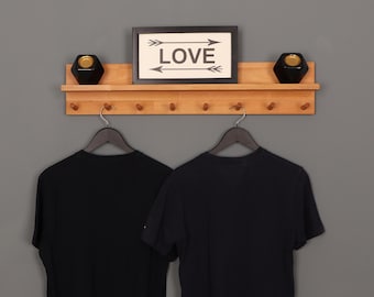 Farmhouse Wall Coat Rack with Shelf, Wooden Peg Rail Entryway Organizer