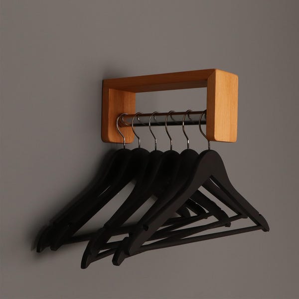 Wall Mounted Wood Clothes Hanger: Storage Organizer, Golden Oak Finish