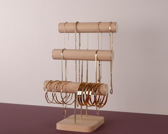 Wood and Brass Jewelry Stand, Necklace and Bracelet Holder, Jewelry Organizer