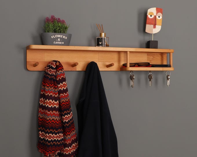 Featured listing image: Wood Entryway Organizer with Mail Holder, Key Hooks & Coat Rack