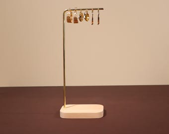 Brass Earring Stand: Beechwood Base, Jewelry Display