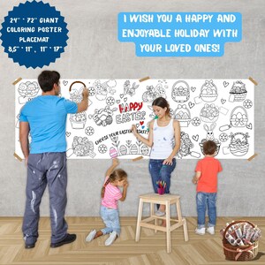 attività pasquali, regalo per bambini, pagine da colorare con uova e coniglietti, evento artistico per famiglie, poster gigante da colorare, grande e stimolante, digitale