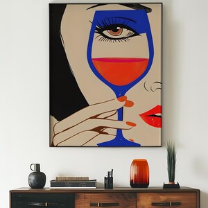 Sztuka retro na wózku barowym, sztuka ścienna dla miłośników wina, plakat z winem w stylu vintage, wydruk kuchenny pop-art, prezent dla miłośników wina, wyraziste kolorowe dzieło sztuki