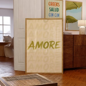 Amore Poster, Modern Minimalistic Wall Art, Green Wall Art, Typography Poster, Dopamine Decor, Italian Posters, Printable Amore Wall Art