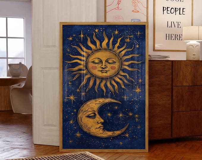 Sun and Moon Wall Art Print: Whimsical Celestial Decor, Boho Astrology Poster (Matte Print)