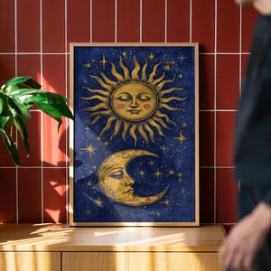 Pôster de Sol e Lua: Decoração Celestial, Arte de Parede Boho (Download Digital)