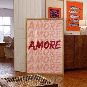 Red Amore Poster, Minimalistic Gallery Wall Art, Trendy Apartment Print, Dopamine Decor, Italian Quote Art, Bold Typography Art