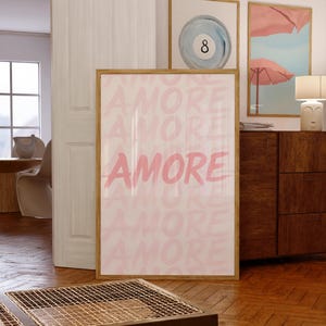 Pink Amore Poster, Pastel Wall Art, Minimalistic Gallery Wall Art, Modern Apartment Decor, Trendy Italian Art Print, Bold Typography Art
