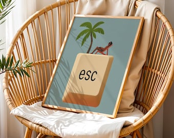 Esc Key Art Poster: Funny Office Decor, Tech Coworker Gift (Digital Download)
