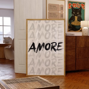 Amore Poster, Modern Minimalistic Wall Art, Black And White Prints, Vintage Trendy Gallery Print, Dopamine Decor, Italian Posters