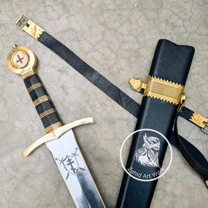 Knights Templar Replica Sword | Handmade Medieval Longsword | Merlin Knight Sword for Him | Groomsmen, Wedding, Birthday, Anniversary Gift