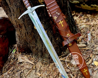 Knights Templar Sword, Medieval Crusader Sword Templar Cross Display Sword with Leather Scabbard