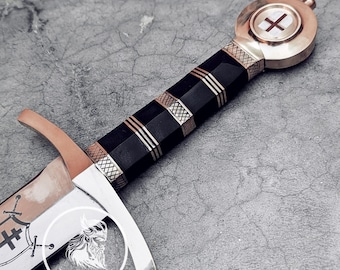 Crusader Sword | Damascus Steel Medieval Longsword | Handmade Knight Templar Sword | Birthday Gift