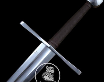 Knight Templar Crusader Sword With Leather Sheath And Carbon Steel Blade, Length  39"