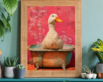 Dummer Gans in der Badewanne Art Print - Gans Tier Poster, Maximalist schrulliges Dekor, lustiges Haus Büro Badezimmer Küche Art