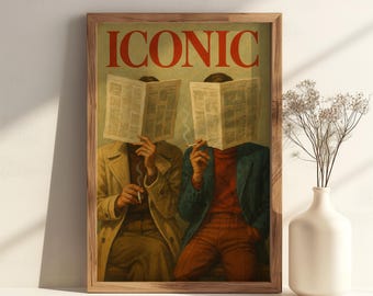Iconische vintage krant muurkunst print - retro redactionele poster, esthetische duo print, mode kunst aan de muur, minimalistisch decor