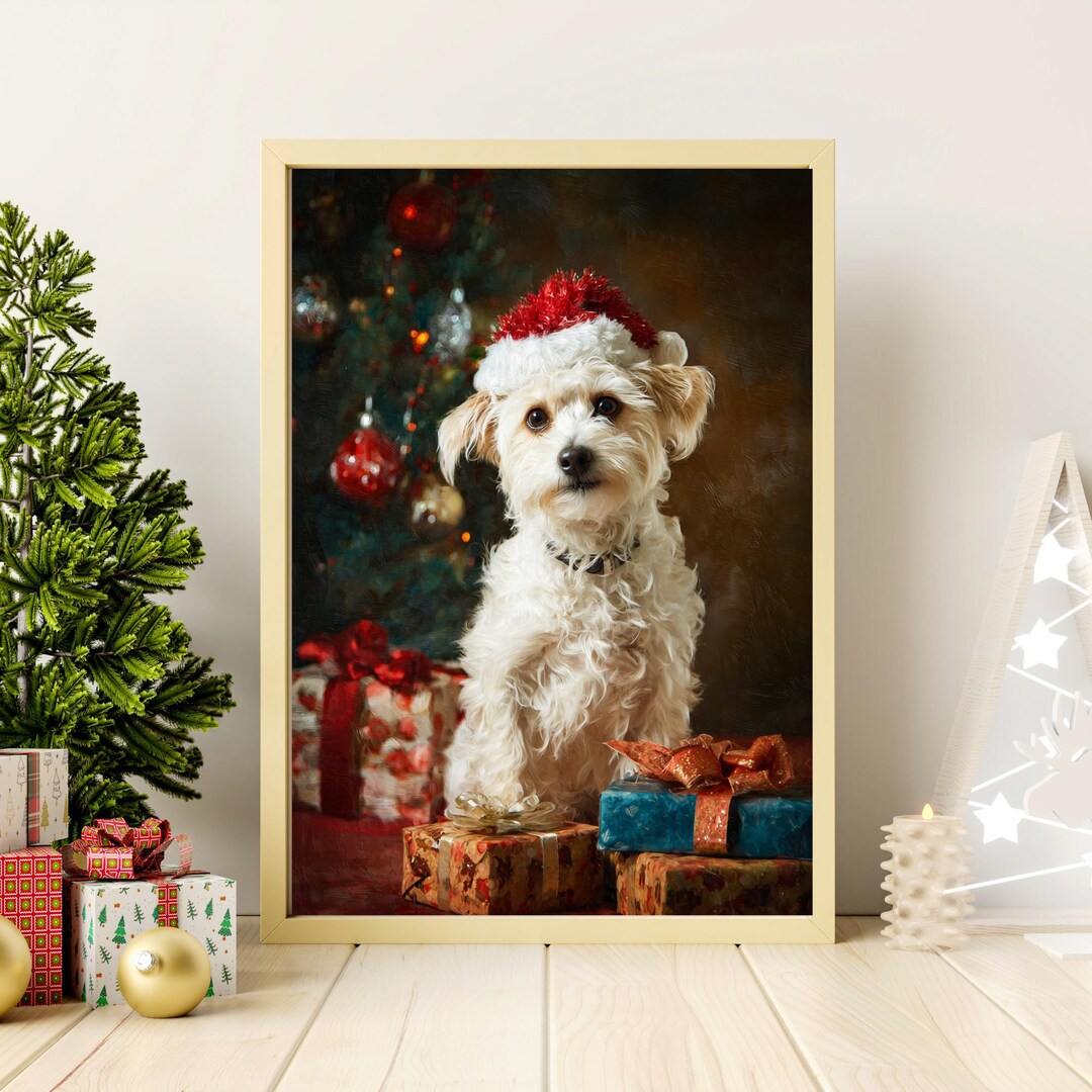 Christmas Dog Wall Art - Holiday Dog Print, Cozy Winter Pet Decor, Dog ...