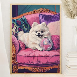 Pomeranian Disco Ball Art Print – Whimsical Cocktail Wall Art, Bar Cart Decor, Quirky Dog Print, Trendy Home Gallery Wall Gift, Fine Art