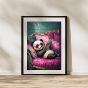 Panda Wall Art Print, Cute Funny Animal Poster, Reading Panda Decor, Trendy Fancy Farmhouse Panda Wall Art, Quirky Animal Digital Download