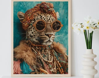 Vintage Fashion Leopard Poster – Glam Animal Leopard Wall Art Print, Retro Animal Decor, Cheetah Artwork, Cheetah Fashion Print