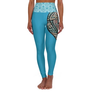fish artist series high waist yoga pants, functional fashion, yoga gear, unique style, boho style ,