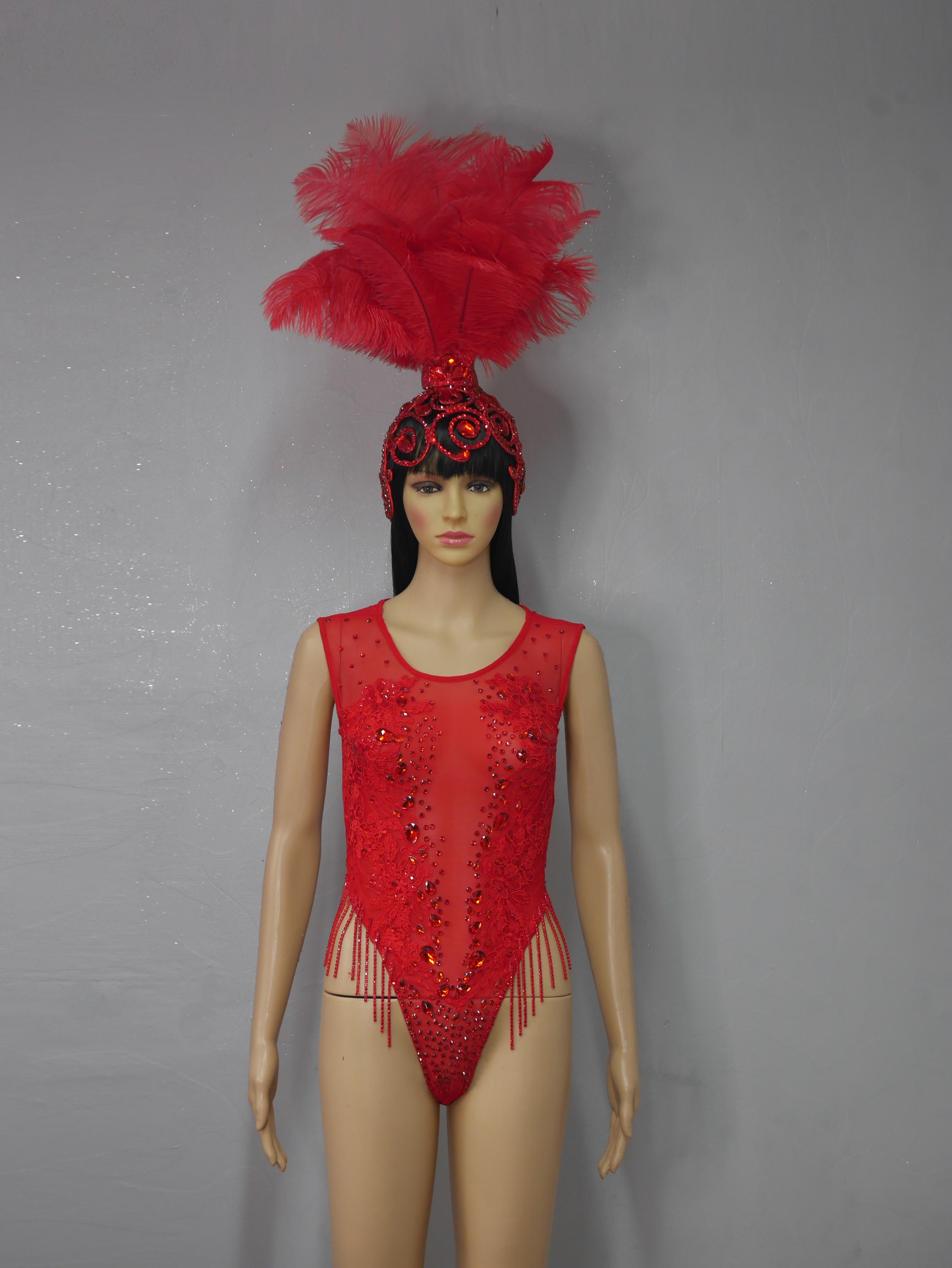 Showgirl Red Ostrich Feather Headdress Headpiece With Rhinestone ...