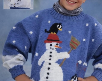 Children’s Snowman Sweater Knitting Pattern | Winter Jumper for Kids | PDF Download