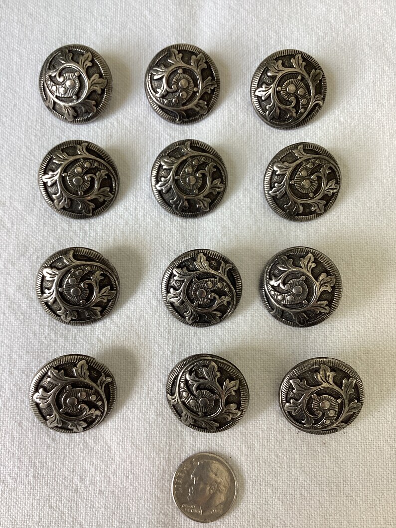 12 Vintage Silver Metal Shank Buttons - Etsy