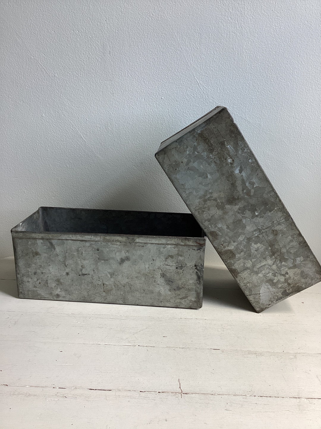 Two Vintage Galvanized Metal Boxes Etsy