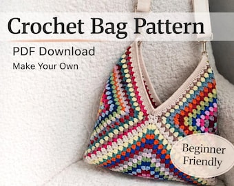 Granny Square Tote Pouch PDF Pattern, DIY Crochet Bag , Digital Download