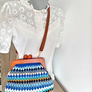 Granny Square Crochet Clutch: Handmade Boho Bag with Wooden Frame