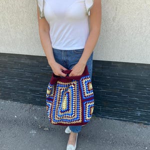 Crochet Granny Square Tote Bag: Handmade Boho Cotton Market Bag