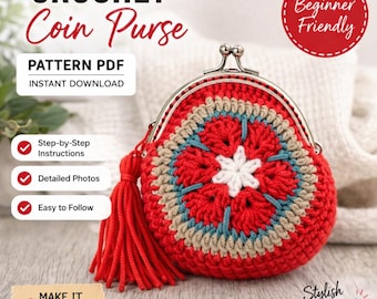 Schema per portamonete all'uncinetto, portafoglio quadrato con struttura in metallo stile "Grandma" (download PDF)