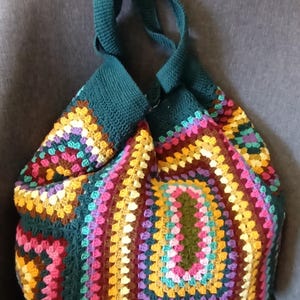 Granny Square Crochet Tote Bag: Handmade Boho Market Handbag