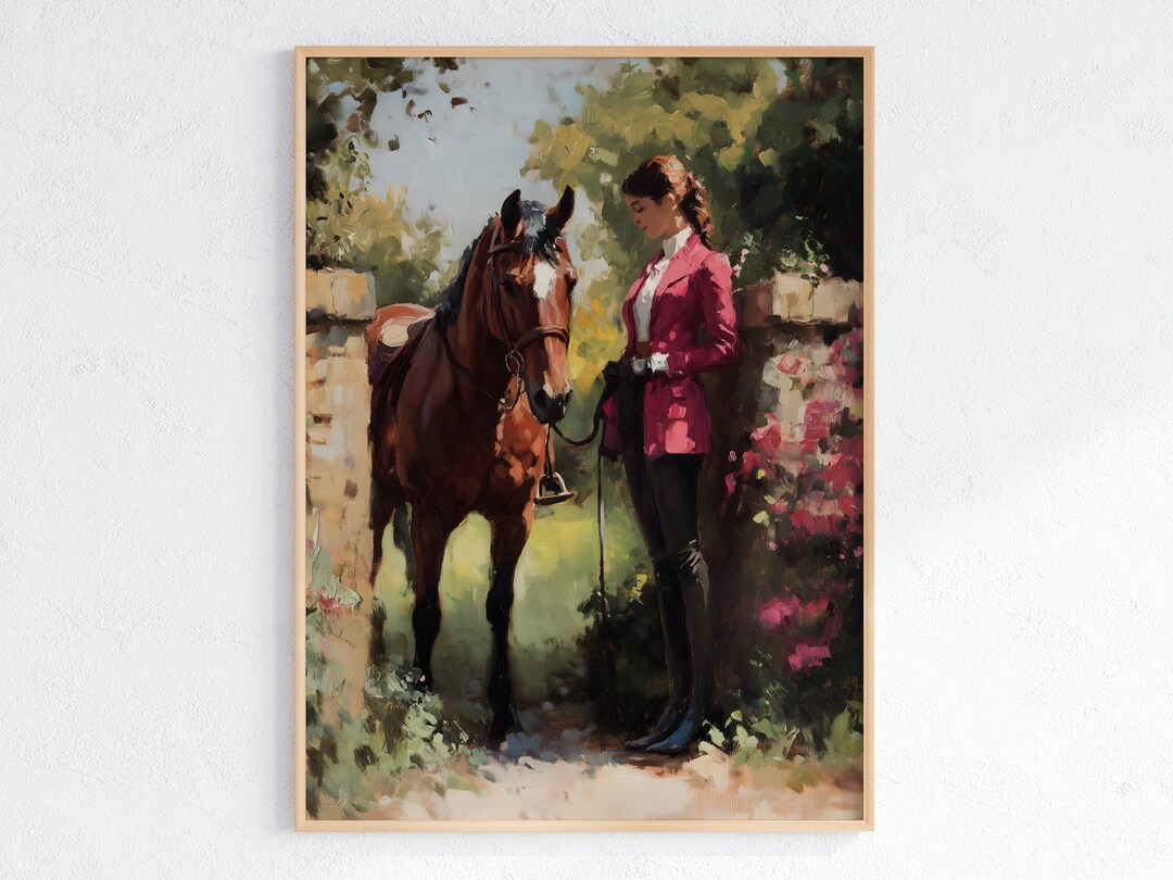 Elegant Woman With Horse Digital Art Print Vintage Equestrian Decor for ...