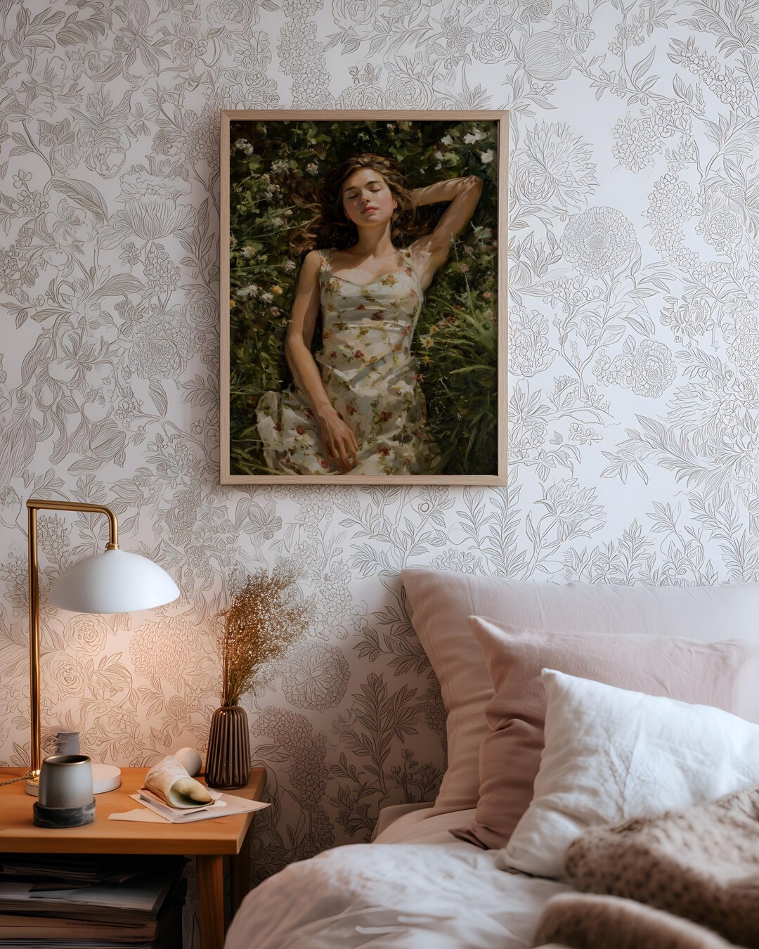 Romantic Floral Portrait Print | Grandmillennial Wall Art | Woman in ...
