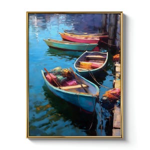 Visser esthetische kunst maritieme boot scène muurposter voor kust huizen vissen cadeau voor man of opa