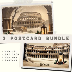 Paquete de postales navideñas de Roma vintage: Tarjetas navideñas retro (descarga digital en PDF de 5 x 7 pulgadas)
