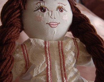 Rag Doll Bernadette in White Satin Lace and Ribbons