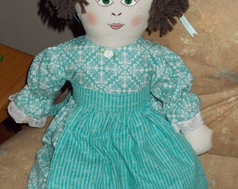 Rag Doll Emily in Teal Blue Dress and Apron