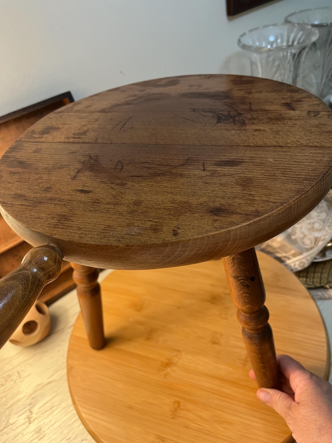 Antique Three Legged Milking Stool With Handle. - Etsy