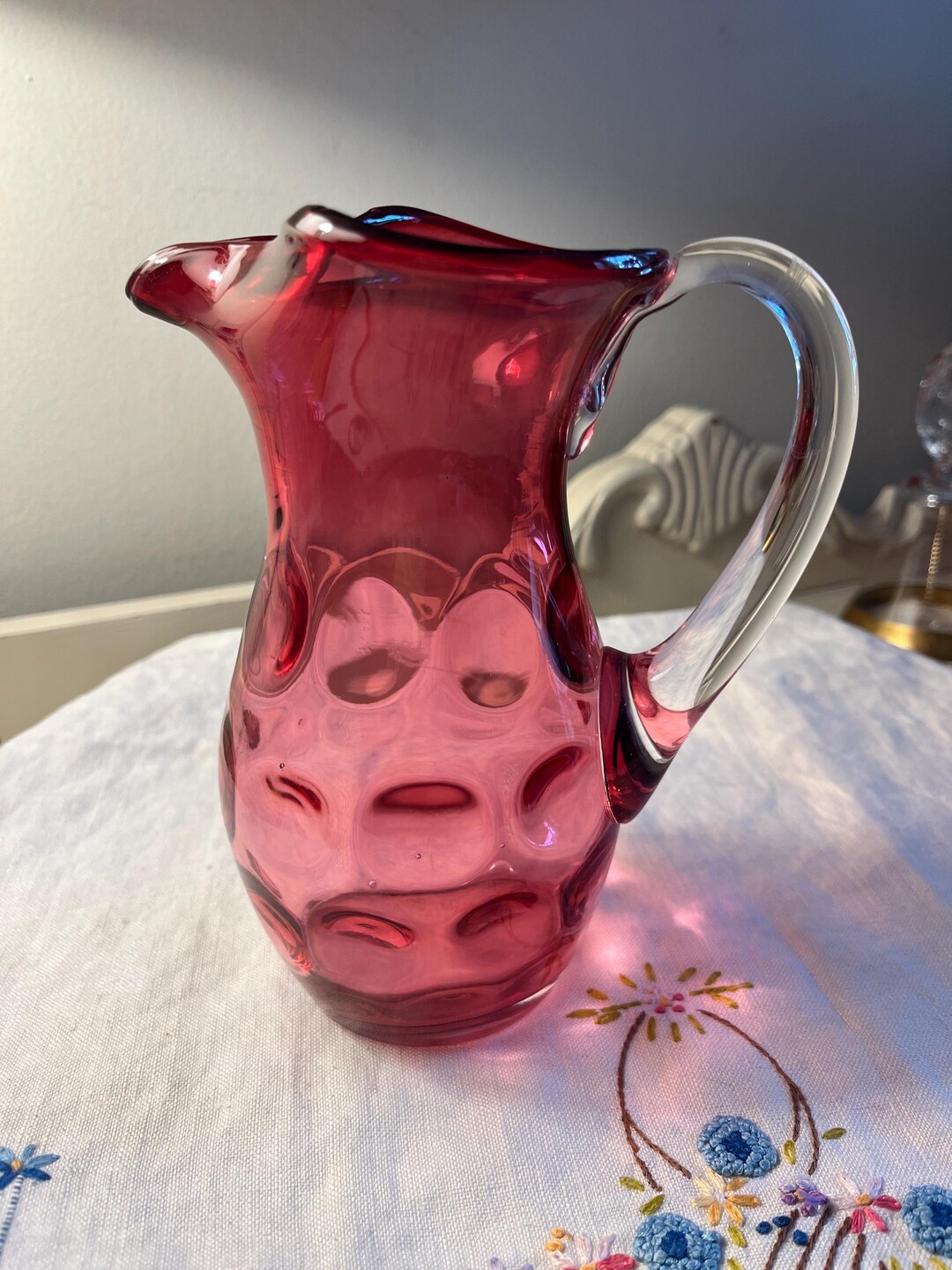 Vintage Fenton Art Glass Cranberry Coin Dot Pitcher - Etsy