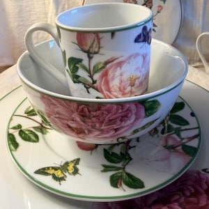 Spode Roses Pattern Dinner Plate, Salad Plate, soup or cereal bowl and coffee cup.
