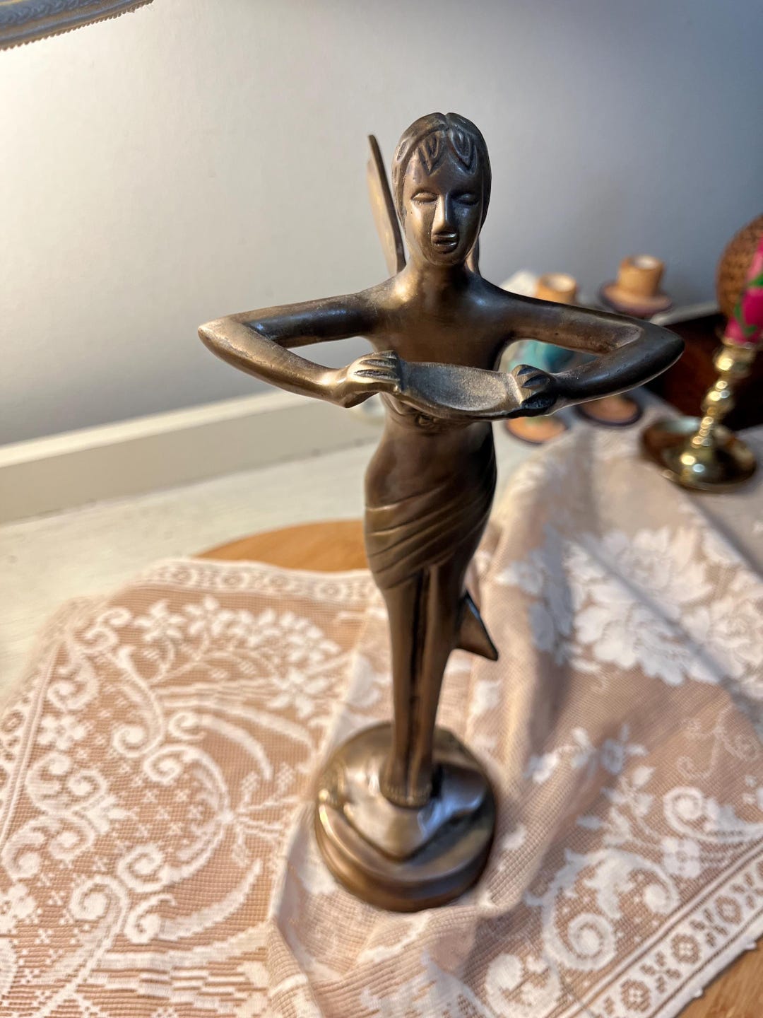 Western Hautfarben Bronze Marmor Fairy Nymphe Angel Statue Art Déco Skulptur | UK