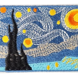 Starry Night Embroidered Patch – Van Gogh Art Aesthetic Iron-On or Sew-On 7.8 x 5.8cm.