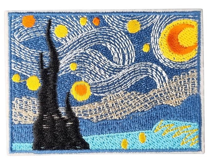 "Starry Night Embroidered Patch – Van Gogh Art Aesthetic Iron-On or Sew-On"