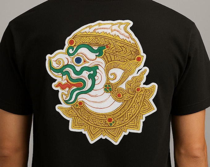 Thai Hanuman Embroidered Patch – Traditional Mythical Patch – Iron-On Patch l Sew-On Patch l Gold Temple Art Design for Jackets, Bags